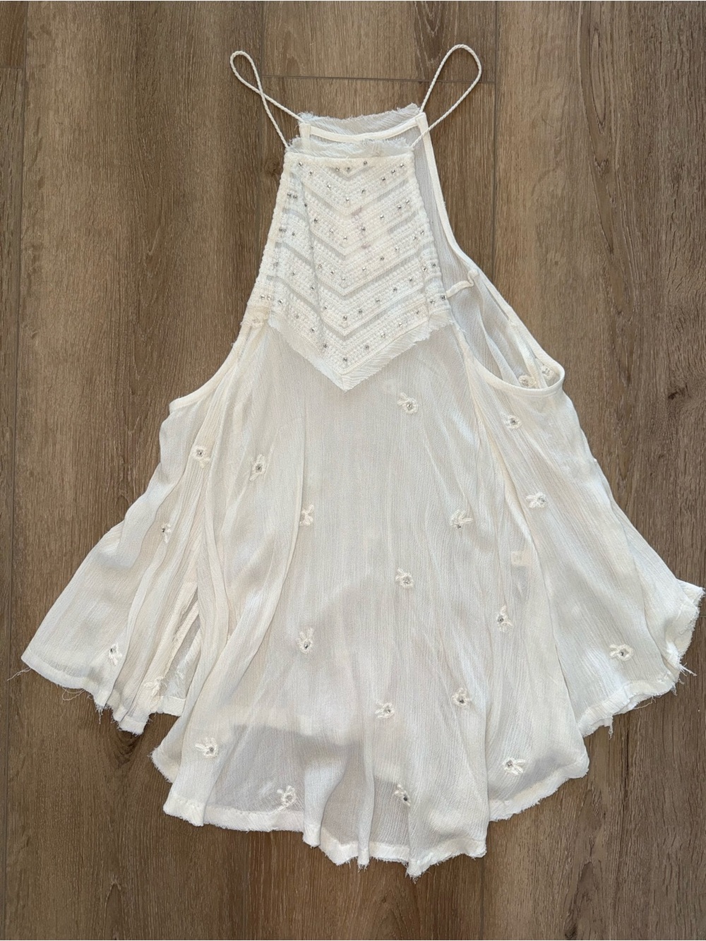 Free People White Boho Embroidered Halter Tank Top